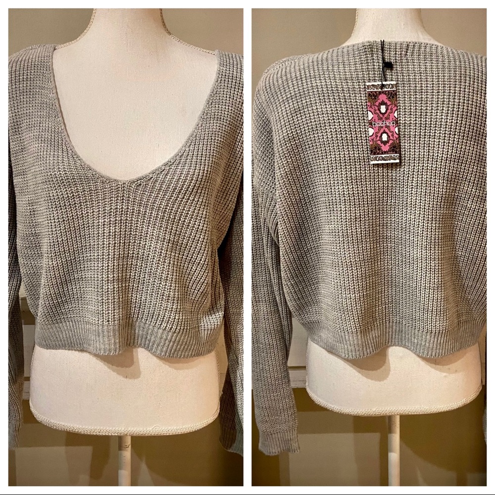 NEW-Boohoo Gray Crop Sweater